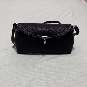 T-Lock grained-leather clutch black